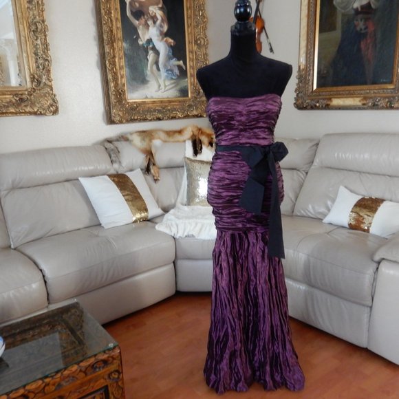 ITALIA PLUM BCBG MAXAZRIA TAFFETA STRAPLES DRESS 2 - Picture 2 of 14